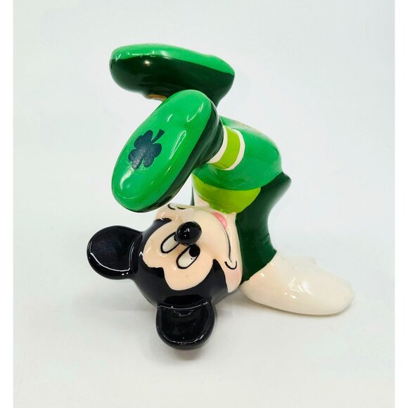 Mickey Mouse Ceramic Figurine St. Patricks Day Theme Lots Of Luck Green Clover D - Picture 1 of 5